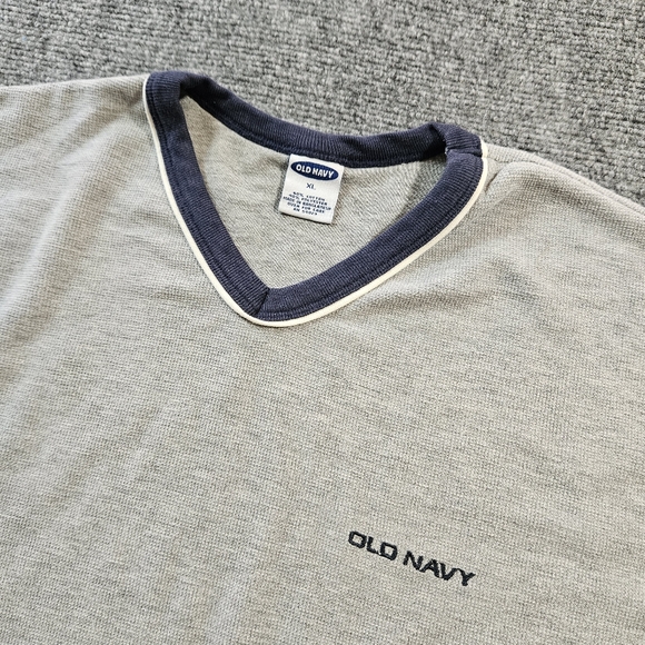 Vintage Old Navy Ringer V-Neck Thermal XL Long Sleeve Retro 90s Y2K Gray Navy​ - Picture 2 of 7